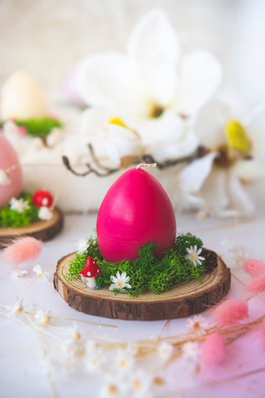 Aranjament mini pe lemn - cu lumanare ou rosu